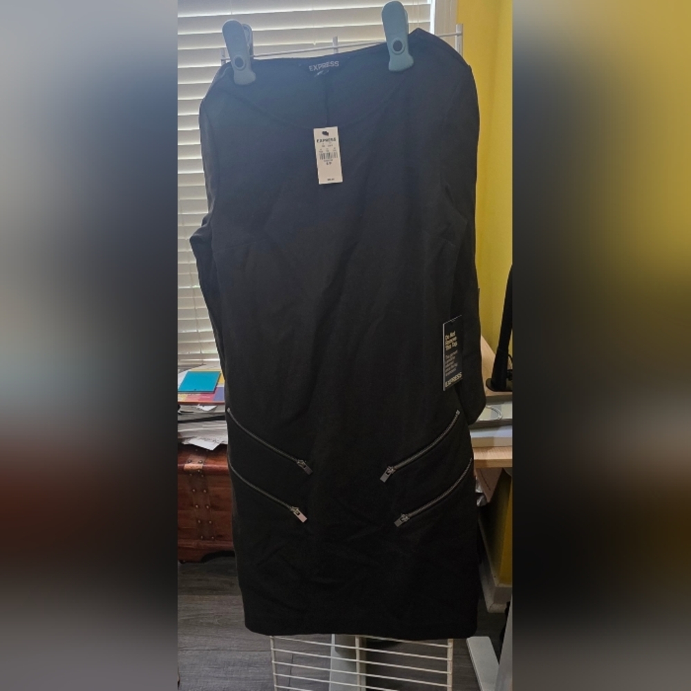 Express Olive Dress with Silver Zipper Accents